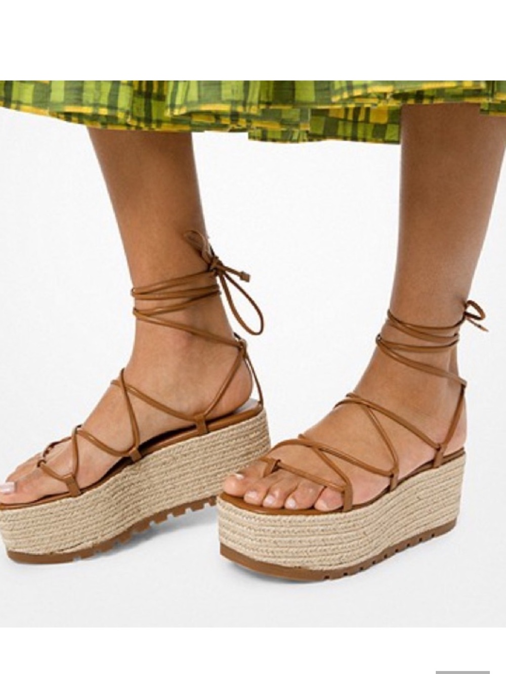 Michael Kors Collection Tan Lace-Up Espadrille Platform Sandals 3 inches